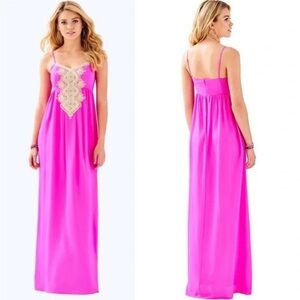 🦄 Lilly Pulitzer Kelsea Pink Silk Maxi Dress Size 4